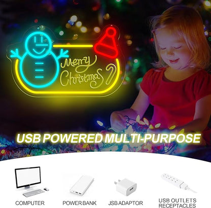 Merry Christmas Snowman Neon Sign 15.7″×9.44″, LED Wall Light – Festive Holiday Decor for Living Room, Shop Window, Office, Christmas Party & New Year Celebration