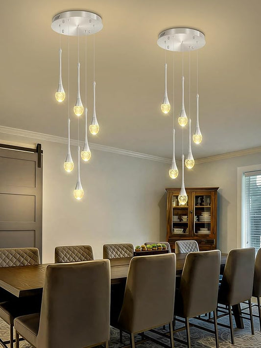 ykolupty H86 Pendant Lights Kitchen Island 6-Lights Pendant Chandelier for Dining Room Hallway Stairwell,Silver Chandelier Suit for Sloping Ceiling LED Dimmable 2700K-6000K