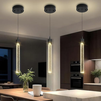 ykolupty Modern Pendant Lights Kitchen Island Black Crystal Mini Pendant Light with Dimmable LED 2700K-6000K,Bubble Crystal Chandelier Dining Room and Bar - 1 Pack