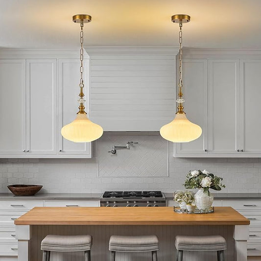 3-Light Chandelier,Vintage Gold Farmhouse Pendant Light Fixture for Kitchen,Adjustable Hanging Lighting with Beige Glass Shade for Hallway Bedroom Entryway Dining Room Island