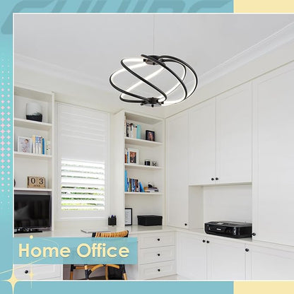 CHYING Modern Black Chandelier with Remote Control, 48W 3-Color Temperature Dimmable LED Chandelier for Dining Room, Hanging Adjustable Pendant Light for Living Room Kitchen Entryway Foyer