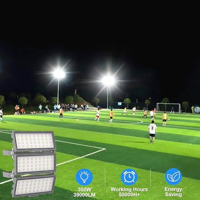 LED Flood Light Outdoor, Led Stadium Lights Super Bright Security Lights 300W, 39000Lumen, Surge 6KV, IP67 Waterproof, 6500K Daylight White