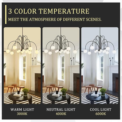 CATINER Black Sputnik Chandeliers 12 Lights Modern Chandelier for High Ceiling Large L52”Mid Century Ceiling Pendant Light Fixtures with Milk Glass Globe Shades for Living Dining Room Foyer Staircase