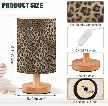 Bedside Table Lamp Vintage Animal Leopard Print Nightstand Lamp with Wood Desk Lamps for Bedroom Living Room Nursery Office Home Decor