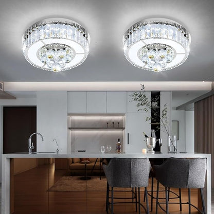 11.8" Silver Modern Crystal Chandeliers for Dining Room LED Dimmable Light Fixtures Flush Mount Light Living Room Bedrooms
