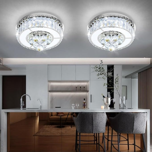 11.8" Silver Modern Crystal Chandeliers for Dining Room LED Dimmable Light Fixtures Flush Mount Light Living Room Bedrooms