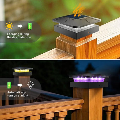 Peasur 4x4 Solar Post Cap Lights Outdoor RGB Color Changing, 12 Pack LED Post Top Light Solar Powered Waterproof, Wood/Vinyl Posts Lighting for Outside Fence Deck Porch Yard Railing Mailbox