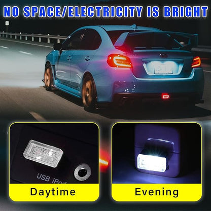 Augeny 4 PCS USB LED Car Interior Atmosphere Lamp, Plug-in USB Decor Night Light, Portable Auto Ambient Lighting Kit, Universal Vehicle Interior Accessories for Most Cars (White & Ice Blue)