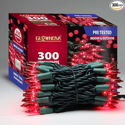 Green Wire,RED Incandescent Bulb 300 Mini String Lights for Indoor Christmas Tree Garland Birthday Wedding Party Festival Decoration
