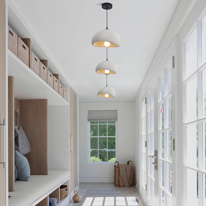 11.8in Wabi Sabi Pendant Light, Kitchen Island Lighting Fixture Ceiling Mount Japanese Lamp Japandi Chandelier for Dining Living Room Hallway Bedroom Restaurant Hanging Lamp, Grey 1 Pack