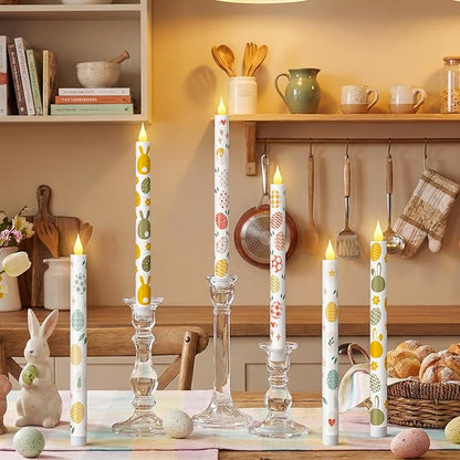Honoson 6 Pcs Easter Flameless Taper Candles 10.6 Inch Colorful Egg Bunny Candles Battery Operated LED Candlesticks for Easter Dinner Table Home Party Decor