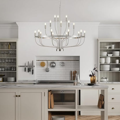 18-Light Brushed Nickel Chandelier, 39.4" Large Candle Chandeliers Modern Mid Century Classic Chandelier Light Fixture for Large Living Room Dining Room Stairs Entry Restaurant Hotel