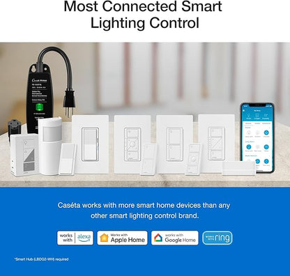 Lutron Deluxe Diva Smart Dimmer Kit for Caseta Lighting w/ Hub and Pico Remote, and Pedestal, 1 Wallplate, Smart Dimmer Works with Apple Home, Ring, Google Home, 3 Way
