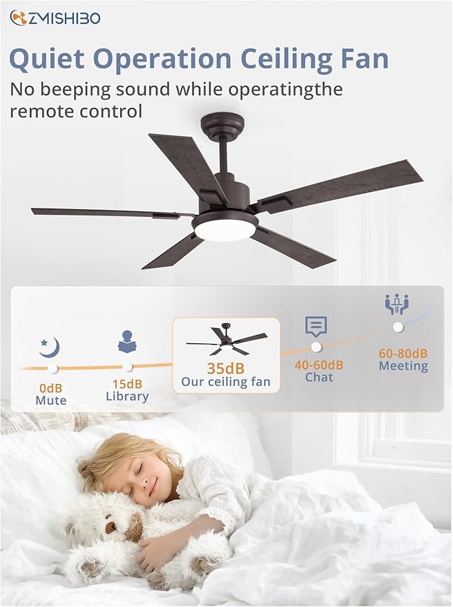 ZMISHIBO 52 inch Bronze Ceiling Fans with Lights and Remote, Indoor/Outdoor Farmhouse Ceiling Fan for Bedroom Living Room Patio, 6 Speed Reversible Quiet DC Motor, 3 CCT, Dual Finish Blades