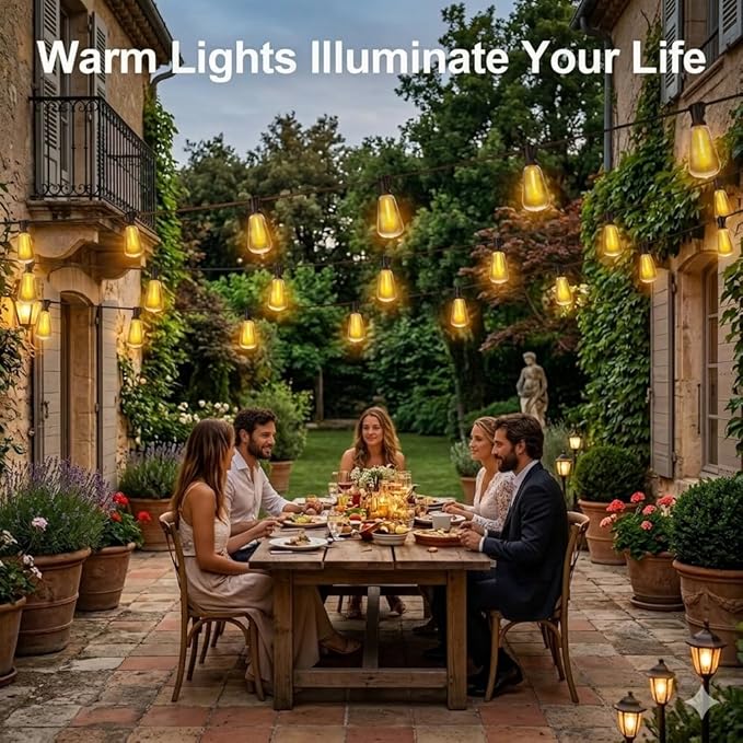 VOLIVO 200FT Outdoor String Lights for Patio, Waterproof Hanging Lights with 65+2 Shatterproof ST38 Edison Bulbs, Dimmable & Connectable Outside String Light for Backyard, Deck, Porch, Balcony