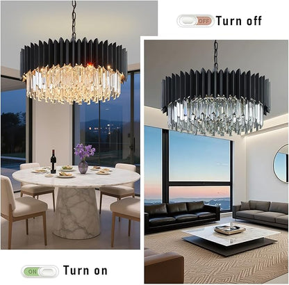 Black Crystal Chandelier 23.62'' K9 Crystal Round Pendant Lights Adjustable 5-Tier Large Modern Crystal Chandelier for Dining Room Living Room Kitchen Island Bedroom Foyer Entryway