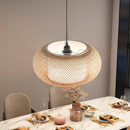 Bamboo Pendant Light Dining room light japanese Light fixture Country style Ceiling Hanging Light Beige Boho Antique Lantern Applicable for Kitchen Island Teahouse Living Room bedroom Restaurant