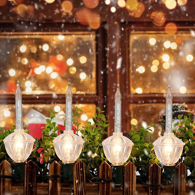 Oviejo Silver Bubble Lights for Christmas Tree,8.8Ft Vintage Bubble Lights with 10 Clear Silver Glitter Bulbs(1 Spare), C7 Christmas Bubble Decoration for Indoor Outdoor Patio Porch Tree Party Decor