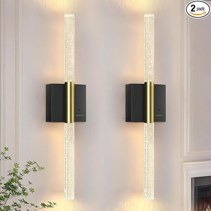 Battery Operated Wall Sconces Set of 2, 28in Rechargeable Wireless Wall Lights, 8000mAh Dimmable Modern LED Wall Lamp Fixtures with Timer Function for Living Room Bedroom Bathroom Hallway, Black
