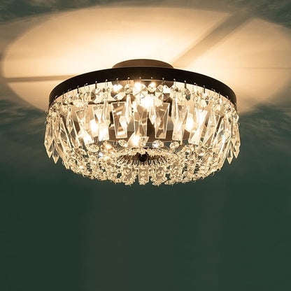 KSRYSZCQ Black Crystal Ceiling Light, 15''Modern Semi Flush Mount Ceiling Light Fiture 4-Light Crystal Chandelier with E12 Bulb for Dining Room, Kitchen Island, Bedroom Hallway