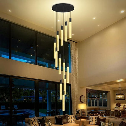 Luxury 12 Light Modern Crystal Pendant Light - 118" High Ceiling Black LED Dimmable Pendant Light for Bedside Island Kitchen Living Room
