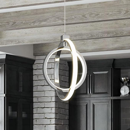 Modern LED Chandelier Chrome Ring Pendant Light Fixtures 4000K Dimmable Height Adjustable Pendant Lighting for Dining Room Kitchen Island Bedroom Living Room Foyer（1-Pack）…