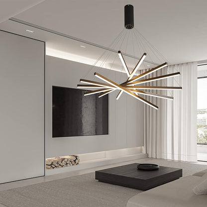 JAYMP Modern LED Chandeliers Dimmable Pendant Light Fixture for High Ceiling Living Room Dining Room Staircase Restaurant Sputnik Floating Sculptural Art Hanging Lamp (Black, 7-Lights Small)