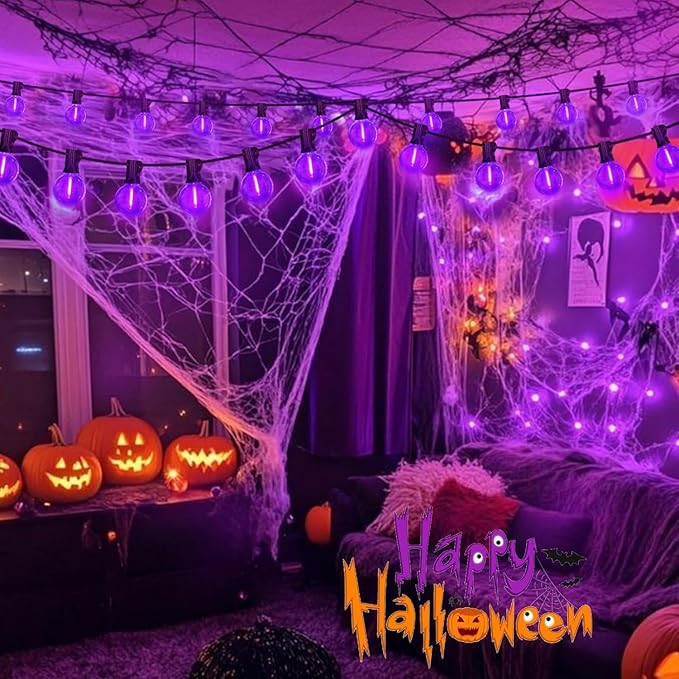 LAMPHOME G40 LED Outdoor Halloween Christmas String Lights, 4PK 26FT Patio Lights with 12+1 Edison Shatterproof Bulbs, Connectable Outside String Lights for Backyard Porch Holiday Decor, Purple