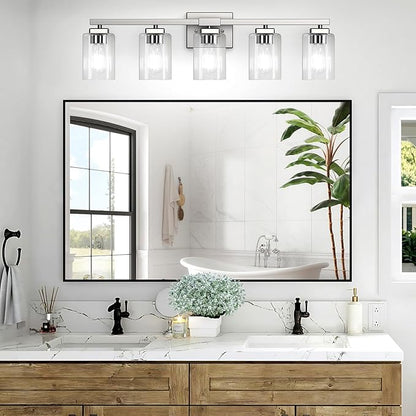 BesLowe 30" 5-Light Bathroom Light Fixture, Modern Brushed Nickel Bathroom Vanity Light, Bathroom Lighting Fixtures Over Mirror, Nickel Bathrom Wall Lamp, Wall Lights for Living Room Bedroom Hallway