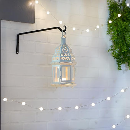 Zingz & Thingz Moroccan Style Candle Lantern Holder, Decorative Light Home Decor, Indoor & Outdoor, 13" Tall, White