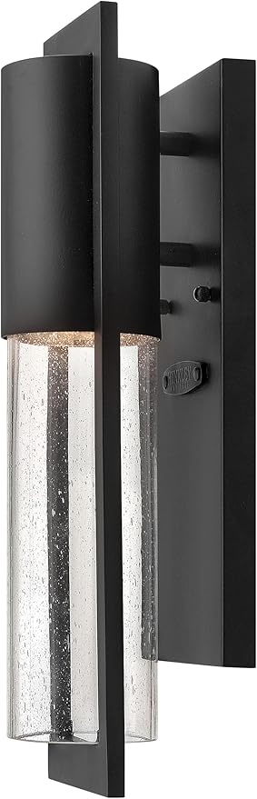 Hinkley Shelter Medium Outdoor Wall Mount Lantern, Minimalist Style, Dark Sky-Compliant, Solid Aluminum/Clear Seedy Glass, Black