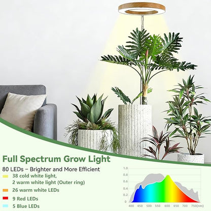 Wood Grain Grow Lights for Indoor Plants Plant Growing Lamp, Full Spectrum Plant Lights for Indoor Growing (Wood Color with Base, 1 Pack)