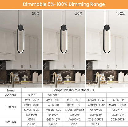 Modern Pendant Lights 2 Pack, Black LED Pendant Light 3000K Dimmable, Adjustable Height Oval Pendant Light Fixtures for Kitchen Island Bedroom Bathroom
