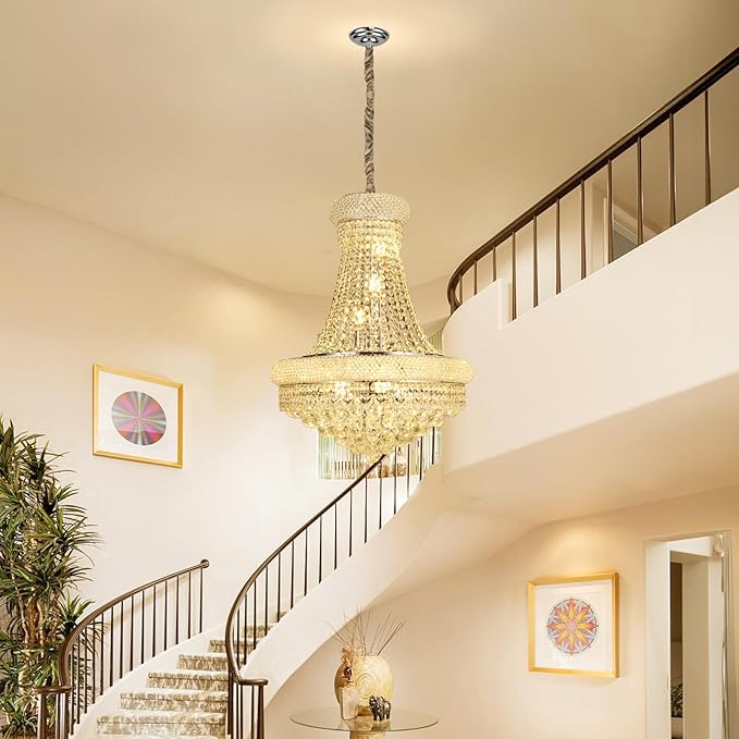 Crystal Chandeliers for Dining Room Light Fixture,Empire Style K9 Crystal Chandeliers for Entryway,12 Lights Chrome Luxury Lighting Fixtures for Living Room Stairway Bedroom Foyer D22 Inch