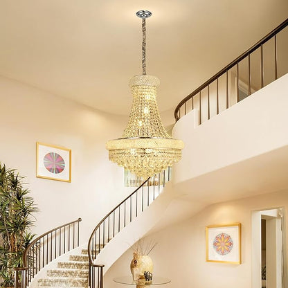 Crystal Chandeliers for Dining Room Light Fixture,Empire Style K9 Crystal Chandeliers for Entryway,12 Lights Chrome Luxury Lighting Fixtures for Living Room Stairway Bedroom Foyer D22 Inch