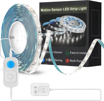 Motion Sensor LED Strip Light - Cabinet Strip Lights with 24W Plug, Dimmer, and Timing, 9.84ft for Under Cabinet, Kitchen, 6000K ColdWhite