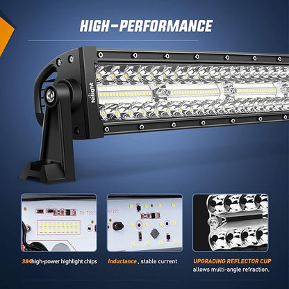 Nilight 50 Inch LED Light Bar Curved Triple Row Spot Flood Combo Work Lights 384 LED Chips High Power Driving Lighting Off Road Lights for Trucks SUV UTV ATV Truck 4x4 Boat