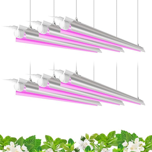 Barrina LED Grow Light, 252W(6 x 42W) 4ft T8, Full Spectrum, V-Shape with Reflector, Linkable Design, Plant Lights for Indoor Plants, 6-Pack
