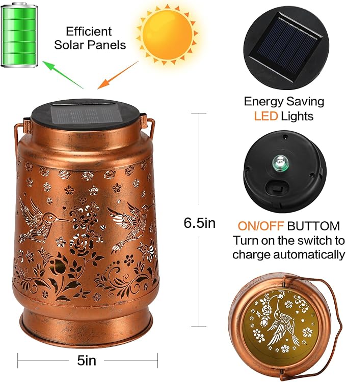 Solar Lanterns Outdoor Waterproof,Mothers Day Gifts,Birthday Gifts for Women Mom Grandma,Garden Decor Metal Hanging Decorative Solar Lights,Gardening Gifts for Yard,Patio, Lawn,Tabletop(Hummingbird)