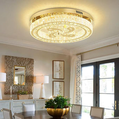 24'' Gold Modern Crystal Chandelier LED Dimmable Flush Mount Crystal Ceiling Light for Living Room Bedroom Dining Room