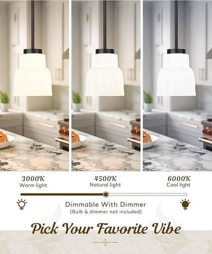 FEMILA 3 Pack Pendant Light for Kitchen Island, 6.7" Milk Glass Pendant Light Vintage Light Fixtures for Bedroom Hotel Dining Room, 4FYD87MIL-3PK BK