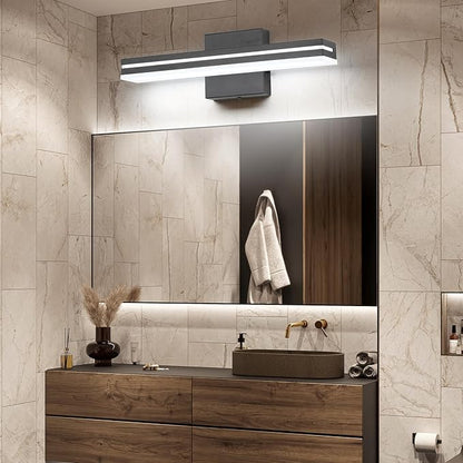 SineRise LED Modern Bathroom Vanity Light Fixtures (16-Inch, 3000K/4000K/6000K, Dimmable), Matte Black Modern Acrylic Bathroom Wall Lighting Fixtures Over Mirror