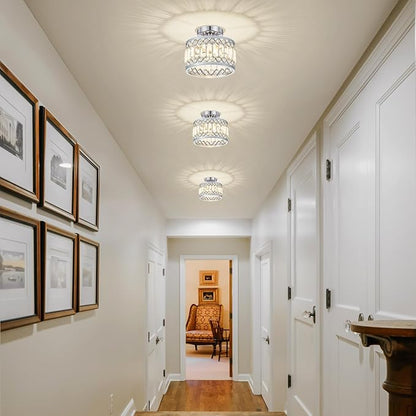 Pevfah Crystal Chrome Ceiling Light, Modern Semi Flush Mount Ceiling Lighting Fixture, Round Hallway Lighting Fixtures for Entryway Kitchen Bedroom Laundry Room, 1-Light, 9 Inch