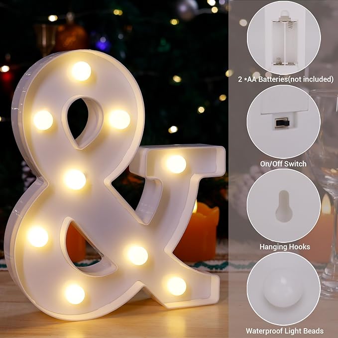 LED Marquee Sign Light Up Letters, Alphabet Light Up Letters Sign, Battery Powered LED Letter Lights for Night Light, Wedding, Birthday, Party, Christmas or Home Decor (Symbol &)