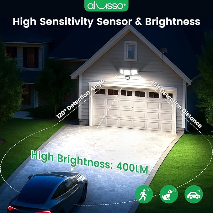 ALUSSO Solar Lights Outdoor Motion Sensor 400LM, LED Security Lights with Remote, 3 Modes (Dusk to Dawn/Auto/On Time), CCT 3000K-6500K Waterproof Flood Light for Garden Yard Garage, 1 Pack