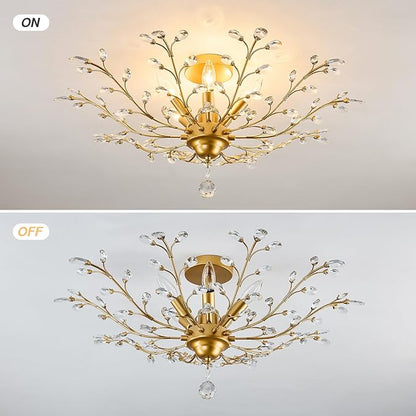 CVKASH 5-Light Vintage Small Crystal Chandelier Modern Brushed Gold Branche Ceiling Light Fixture Farmhouse for Kitchen Dining Room Living Room Bedroom Hallway Foyer