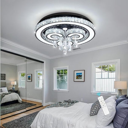HAIXIANG Modern Glam Chandelier LED Crystal Light Interior Luxury Ceiling Chandeliers Remote Dimmable Lights Fixture 24 Inches Black Light
