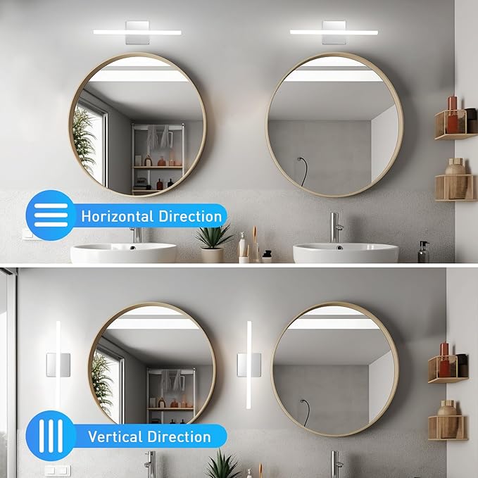 Combuh Modern Bathroom Vanity Light Fixtures Above Mirror Soft Shadow Free Lighting, 16 Inch 9W 3CCT Dimmable Small Space Sink Lamp Bars Restroom Wall LED Lámparas para Baños Sobre Espejo Chrome