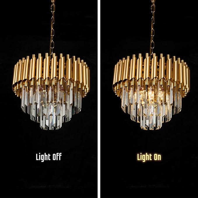 FRIXCHUR Gold Crystal Chandelier 15.7 Inch 5 Light Modern Pendant Light Fixture with Adjustable Chain E12 Base for Dining Room Foyer Bedroom Kitchen