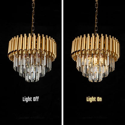 FRIXCHUR Gold Crystal Chandelier 15.7 Inch 5 Light Modern Pendant Light Fixture with Adjustable Chain E12 Base for Dining Room Foyer Bedroom Kitchen